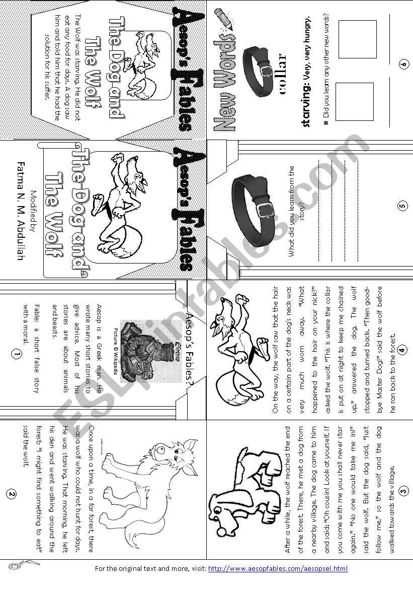 Aesop´s Fables The Wolf and the Dog [ Minibook ] ESL worksheet by DedicatedTeacher
